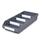 Magazijnbak 5024 Grijs met 3 verdeelschotten en 4 labels 500x240x95mm (lxbxh)