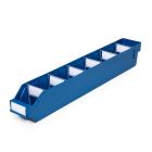 Magazijnbak 6009 Blauw met 6 verdeelschotten en 7 labels 600x90x95mm (lxbxh)