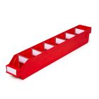 Magazijnbak 6009 Rood met 6 verdeelschotten en 7 labels 600x90x95mm (lxbxh)