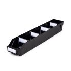 Magazijnbak 6012  Zwart (ESD) met 4 verdeelschotten en 5 labels 600x120x95mm (lxbxh)
