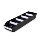 Magazijnbak 6018  Zwart (ESD) met 4 verdeelschotten en 5 labels 600x180x95mm (lxbxh)