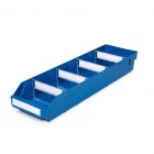 Magazijnbak 6018 Blauw met 4 verdeelschotten en 5 labels 600x180x95mm (lxbxh)