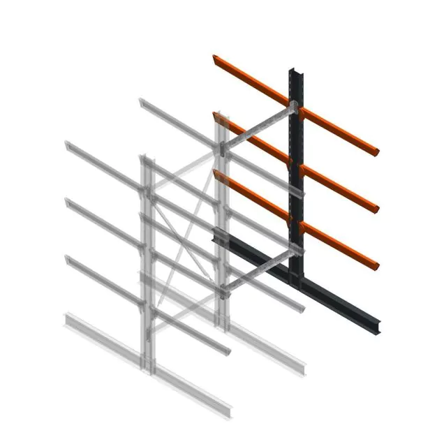Zware draagarmstelling dubbelzijdig 3000x1200x1200mm (hxbxd) 3 niveaus aanbouwsectie