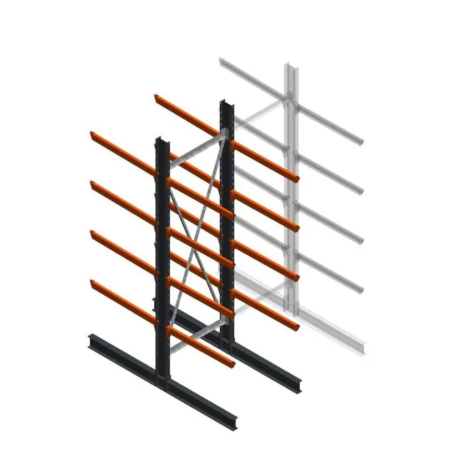 Zware draagarmstelling dubbelzijdig 4000x1200x1200mm (hxbxd) 4 niveaus beginsectie