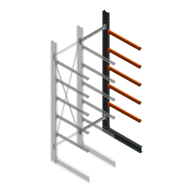 Zware draagarmstelling enkelzijdig 4000x1000x1200mm (hxbxd) 5 niveaus aanbouwsectie