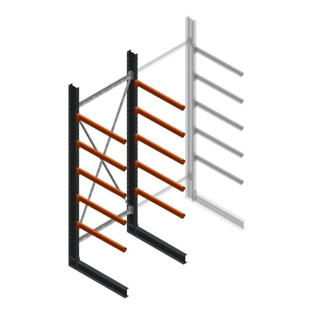 Zware draagarmstelling enkelzijdig 4000x1500x1200mm (hxbxd) 5 niveaus beginsectie