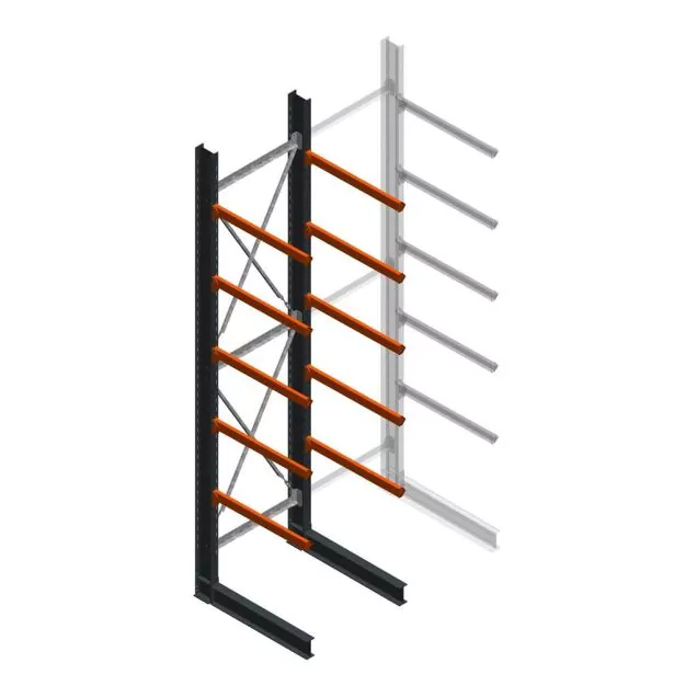 Zware draagarmstelling enkelzijdig 5000x1200x1200mm (hxbxd) 5 niveaus beginsectie